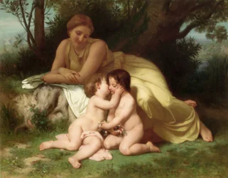 Young Woman Contemplating Two Embracing Children (1861)